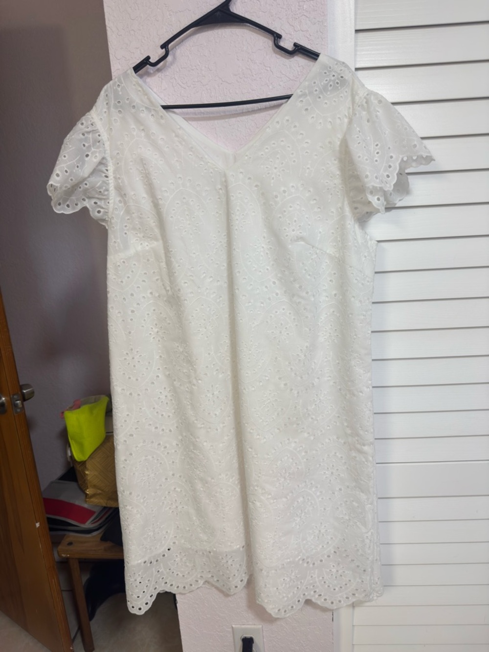 SHEIN White Eyelet V-Neck Mini Dress